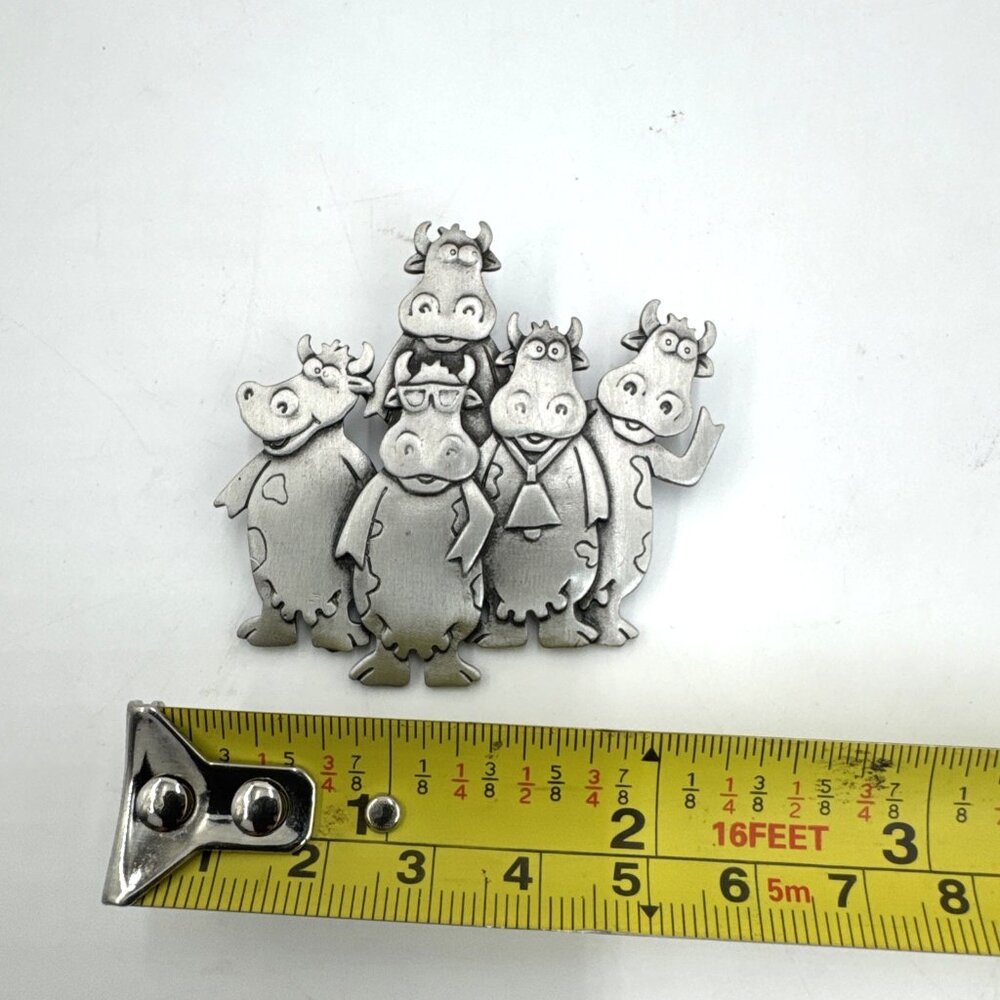 Jj Jonette Brooch Pewter Vintage 1988 Happy Cows Farm Animal View 5
